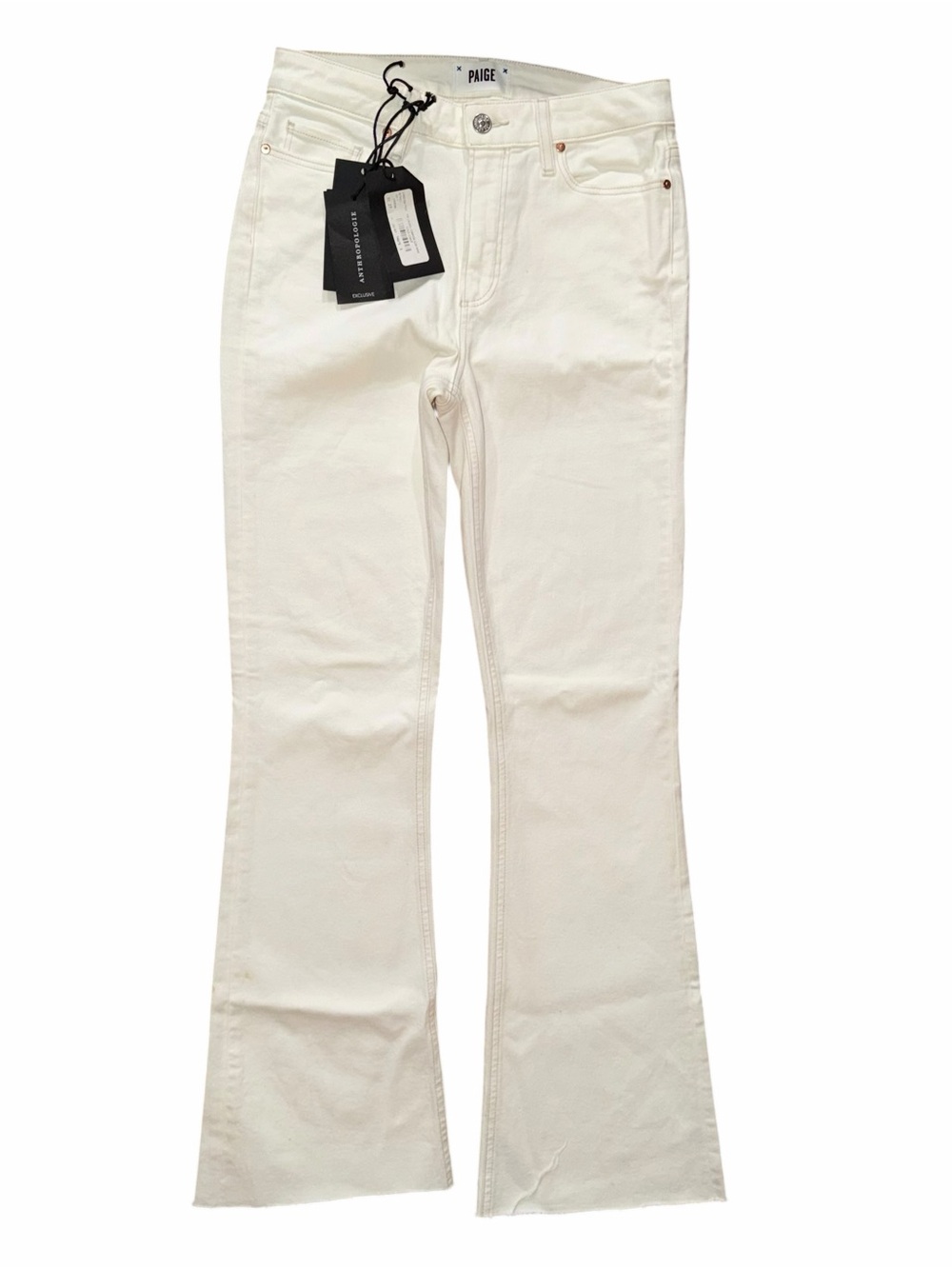 NEW Anthropologie X Paige High Rise Laurel Canyon Flare Jeans White Size 27 - Picture 2 of 9